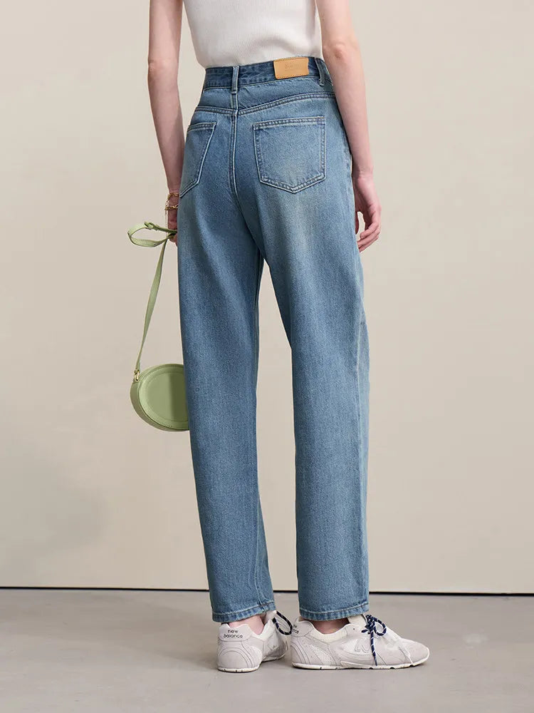 Amii Straight-leg Pants 2026 Spring New Solid Color Casual Washed Denim Trousers Versatile Basic Cotton Women's Pants 12621040 Loran