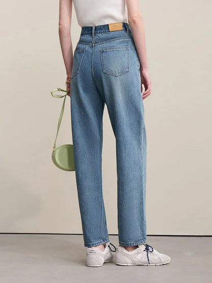 Amii Straight-leg Pants 2026 Spring New Solid Color Casual Washed Denim Trousers Versatile Basic Cotton Women's Pants 12621040 Loran