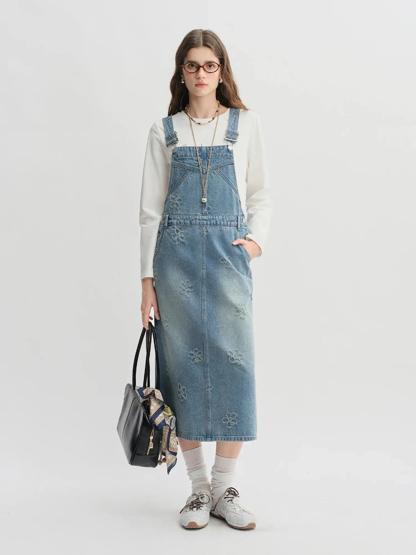 Plus-Size Fringed Floral Denim Outfit Set - Loran