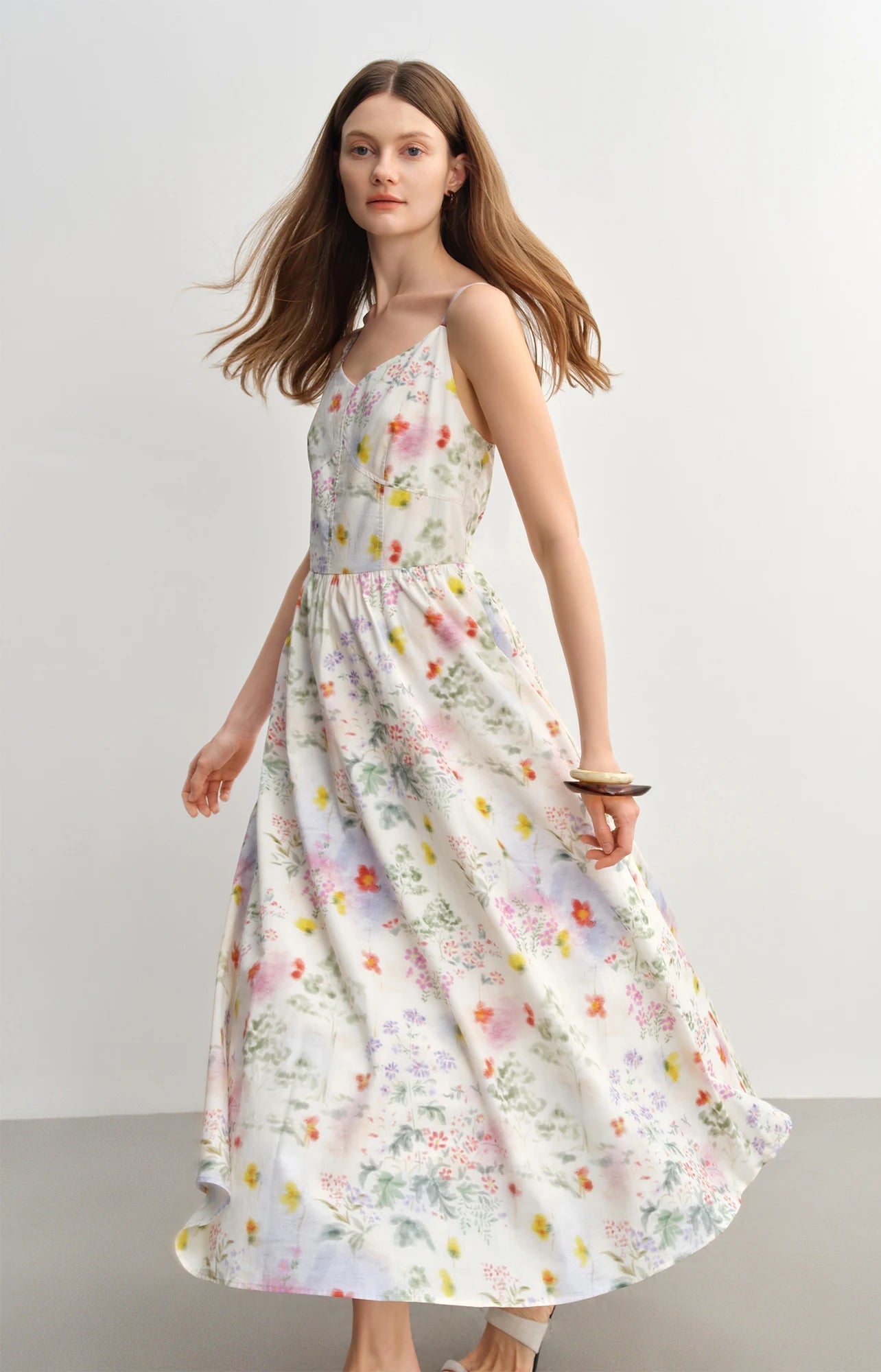 Floral Strappy Midi Dress Slimming Resort Style Loran