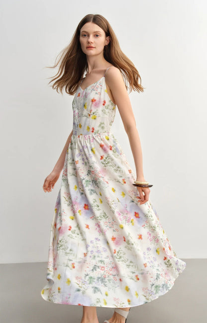Floral Strappy Midi Dress Slimming Resort Style Loran