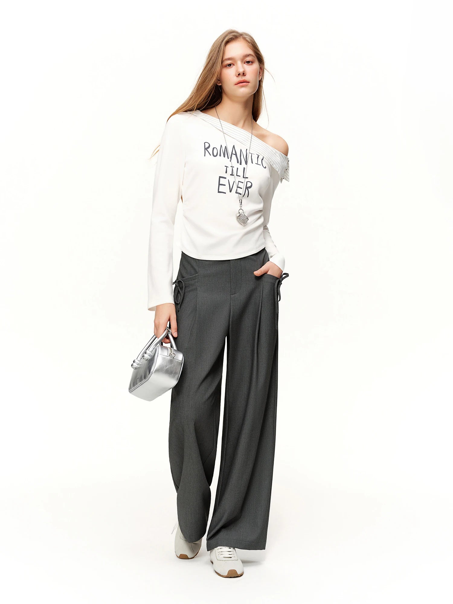 Spring Women's Pants High Waist Stripe Straight Leg Trousers