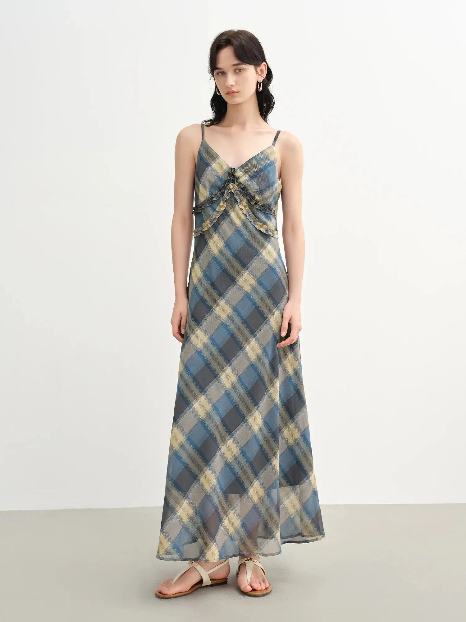 Women's Floral Checkered Maxi Dress | Elegant A-Line Style LORAN STORE