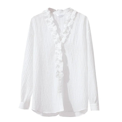 Amii Women Shirt 2026 Spring New Romantic Ruffles V-Neck Pullover Shirt Elegant Loose Long Sleeve Women's Blouses 12641123 Loran