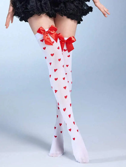 Black Pink Bone Over-the-Knee Socks with Bows
