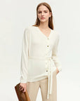 Women's V-Neck Knit Cardigan Sweater with Belt