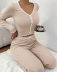 Sexy Lace Pijama Loungewear: 2-Piece Autumn/Winter Shirt & Pant Set