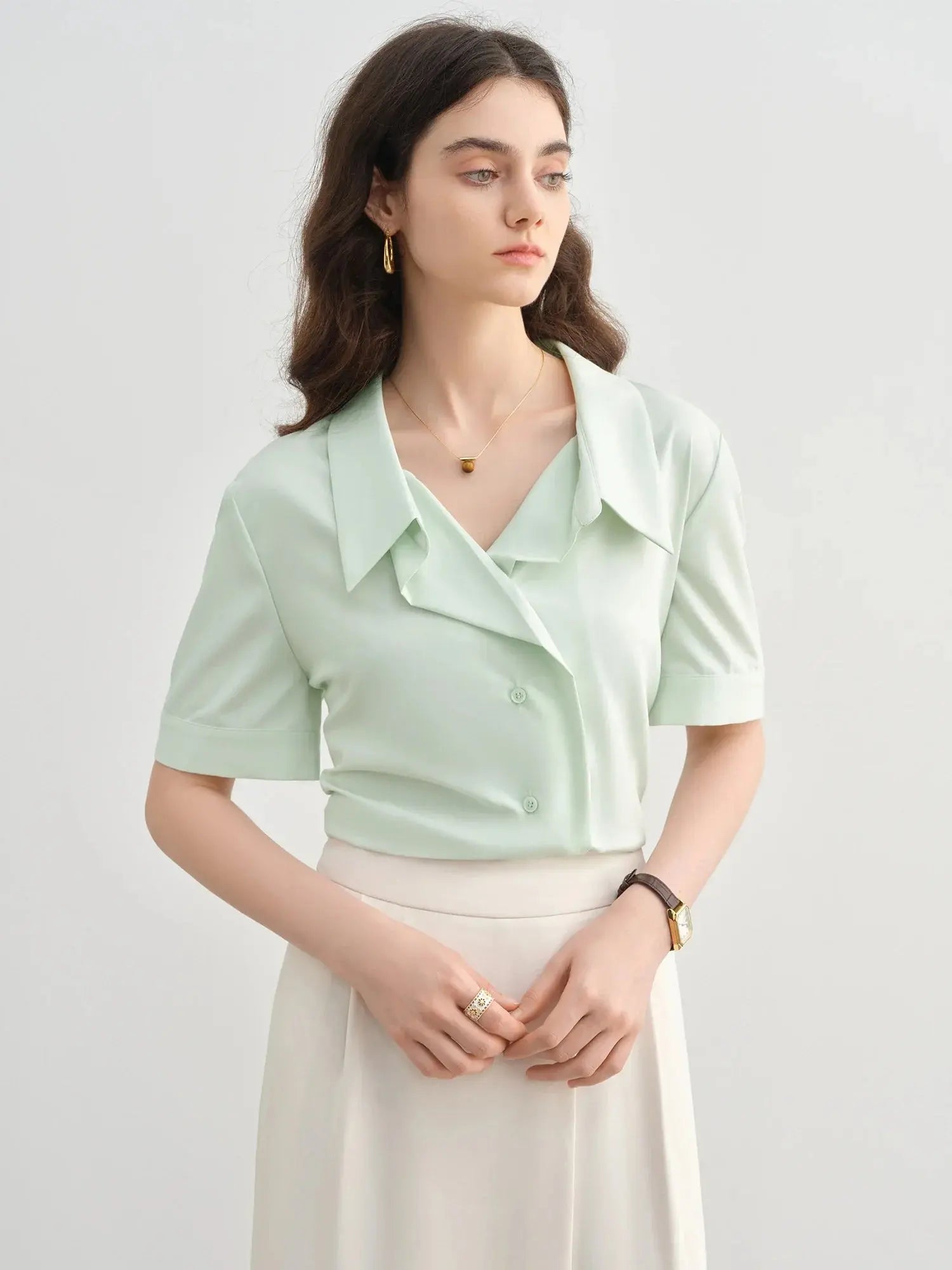 Plus Size Lapel Commuter Blouse - Loran