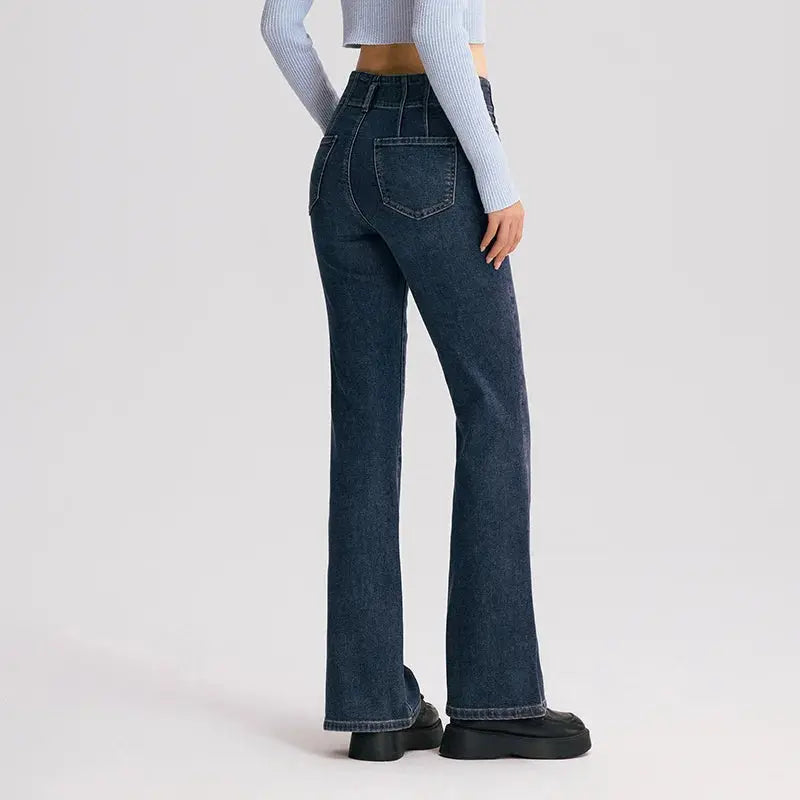 Semir Jeans Women High-Waist Flared Trousers Long Legs 2024 New Winter Fleece Floor-Sweeping Trousers LORAN STORE