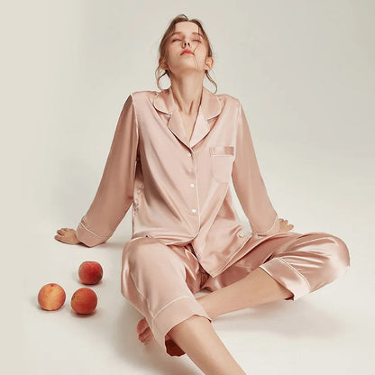 Real Silk Pajama Long Sleeve White Nightwear Loran