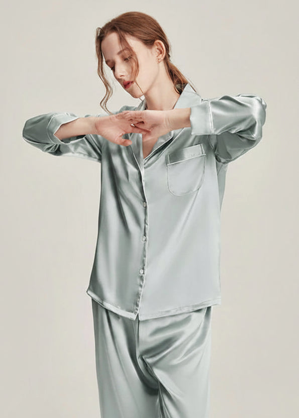 Fimtairah 19MM 6A  100% Silk Women Pajamas  Nightshirt Pijama Women  silk pajama Summer Spring  2 Pieces set long pant Loran