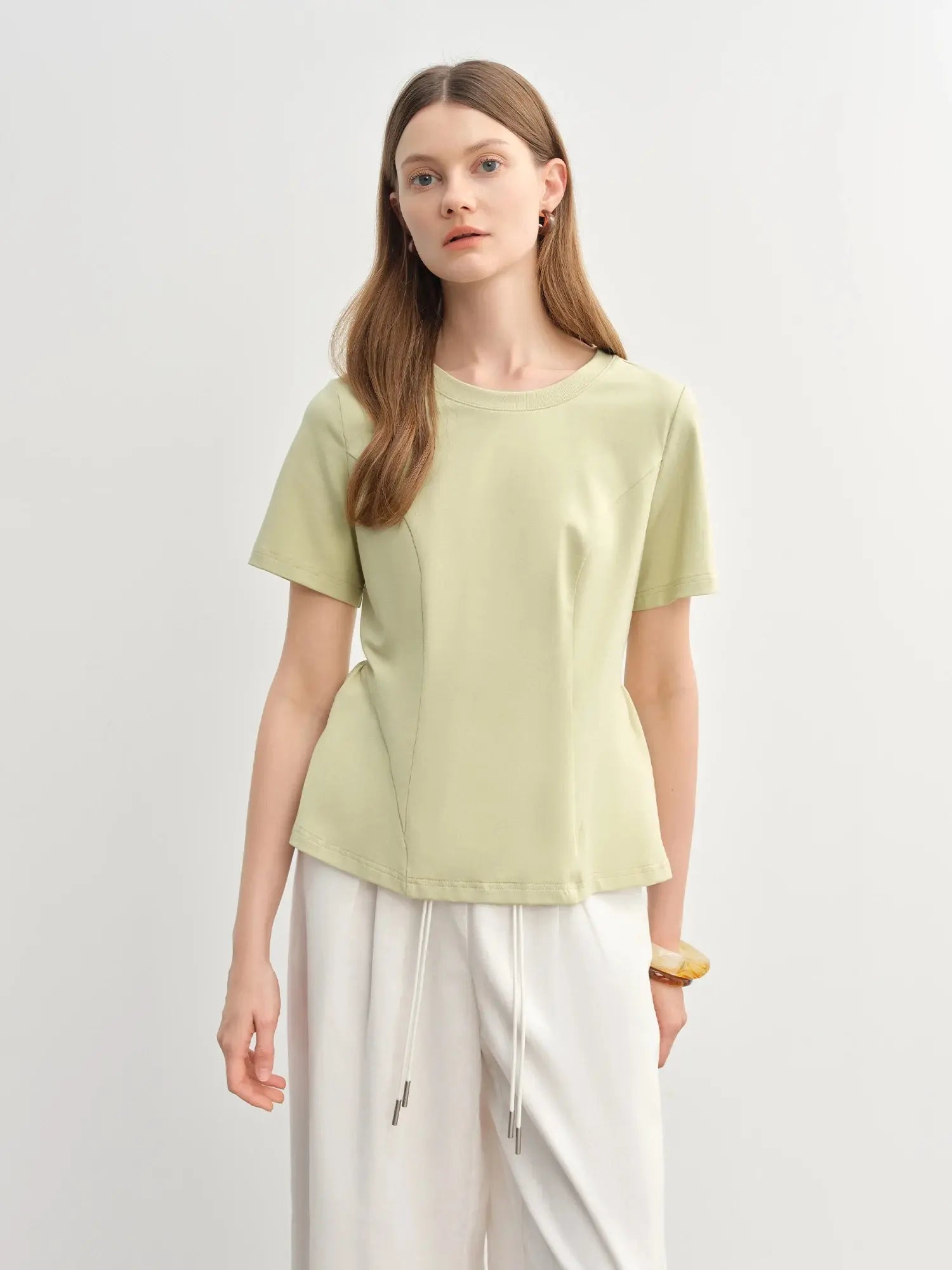 Plus Size Slimming Princess T-Shirt with Curved Hem - Loran
