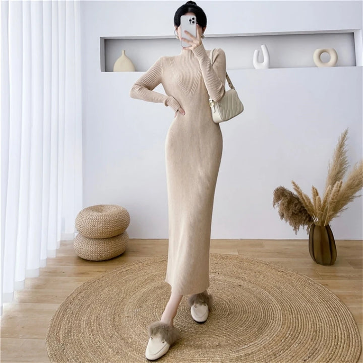 Elegant Slim Ribbed Knitted Dress Women's Casual Long Sleeve - 3IN SMART Shop  #
