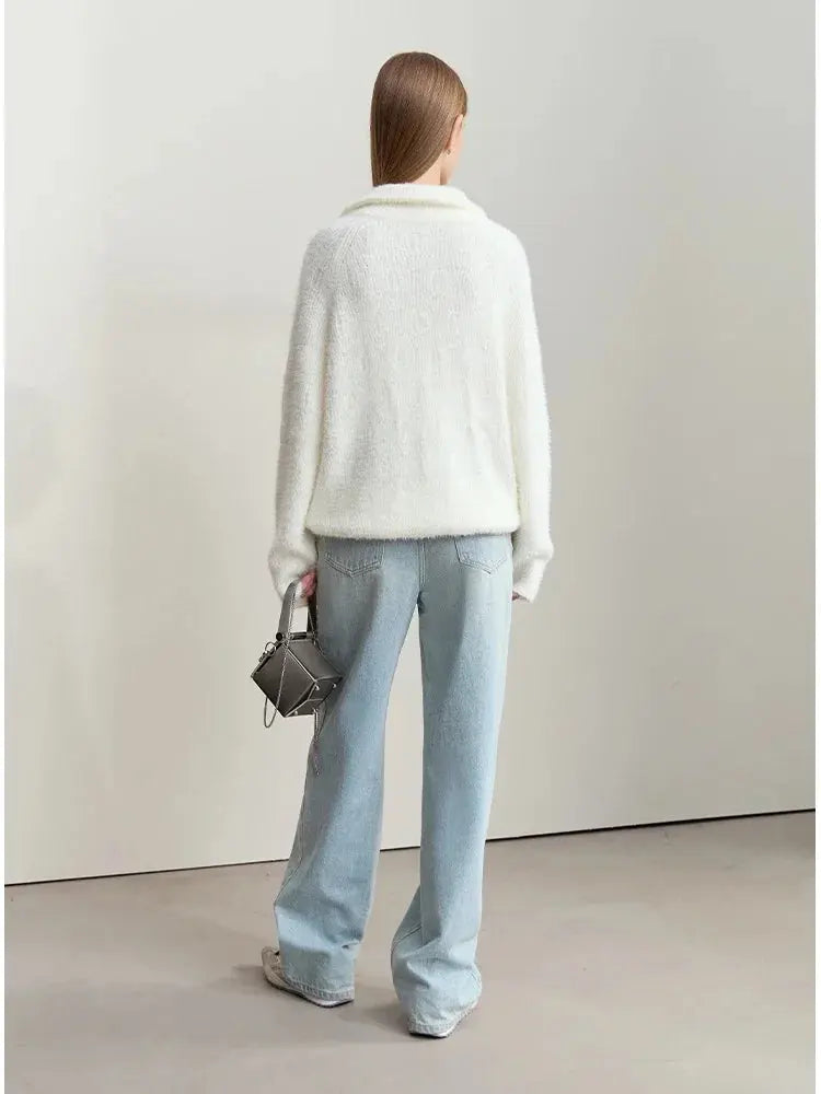 Women's Loose Fit Turtleneck Sweater with Quarter-Zip - Loran