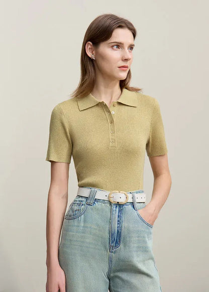 Amii Women's Sweater 2026 Spring New POLO Collar Half‑Placket Knitted Sweater Women's Short Sleeve Pullover Knitwear 12651020 Loran