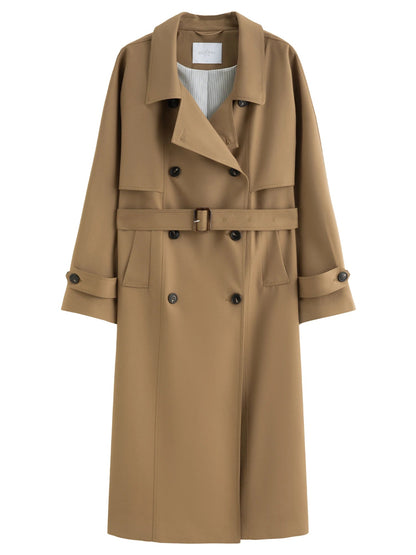 Women’s Khaki Double-Breasted Trench Coat Classic Long Fit Loran