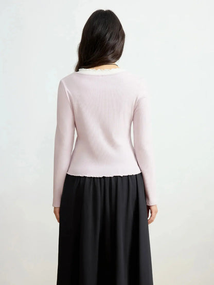 Sweet Ruffled Faux Two-Piece Knit Top (Plus Size) LORAN STORE