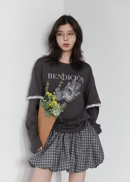 CHIC VEN Women T-Shirts O Neck Cotton Loose Casual New Patchwork Lace Letter Tees Female Long-sleeved Top Spring Summer 2025 Loran