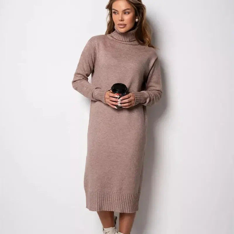 Women's Ribbed Turtleneck Long Sweater Dress - Loran