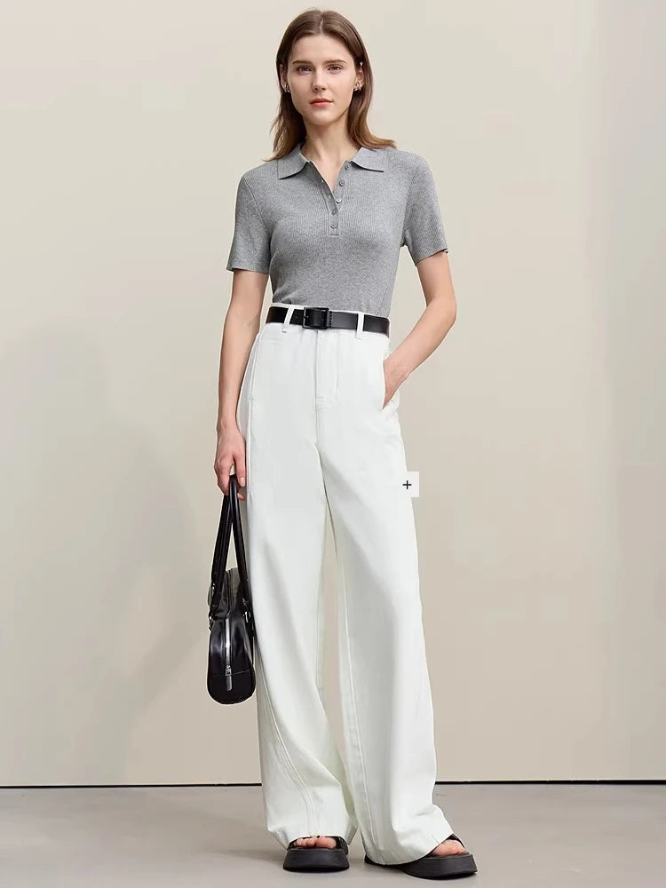 Amii Women's Sweater 2026 Spring New POLO Collar Half‑Placket Knitted Sweater Women's Short Sleeve Pullover Knitwear 12651020 Loran