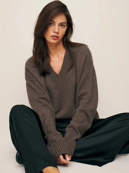 Solid Color Knitted Wool Sweater - Loran
