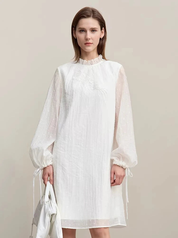 Spring Ruffled Embroidery Elegant Loose Fit Dress