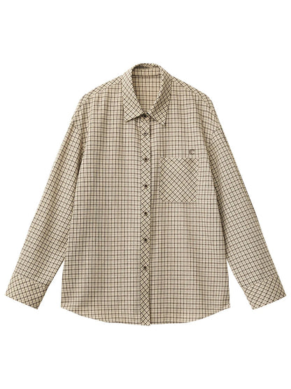 Retro Plaid Embroidered Shirt Loose Casual Autumn Blouse Loran