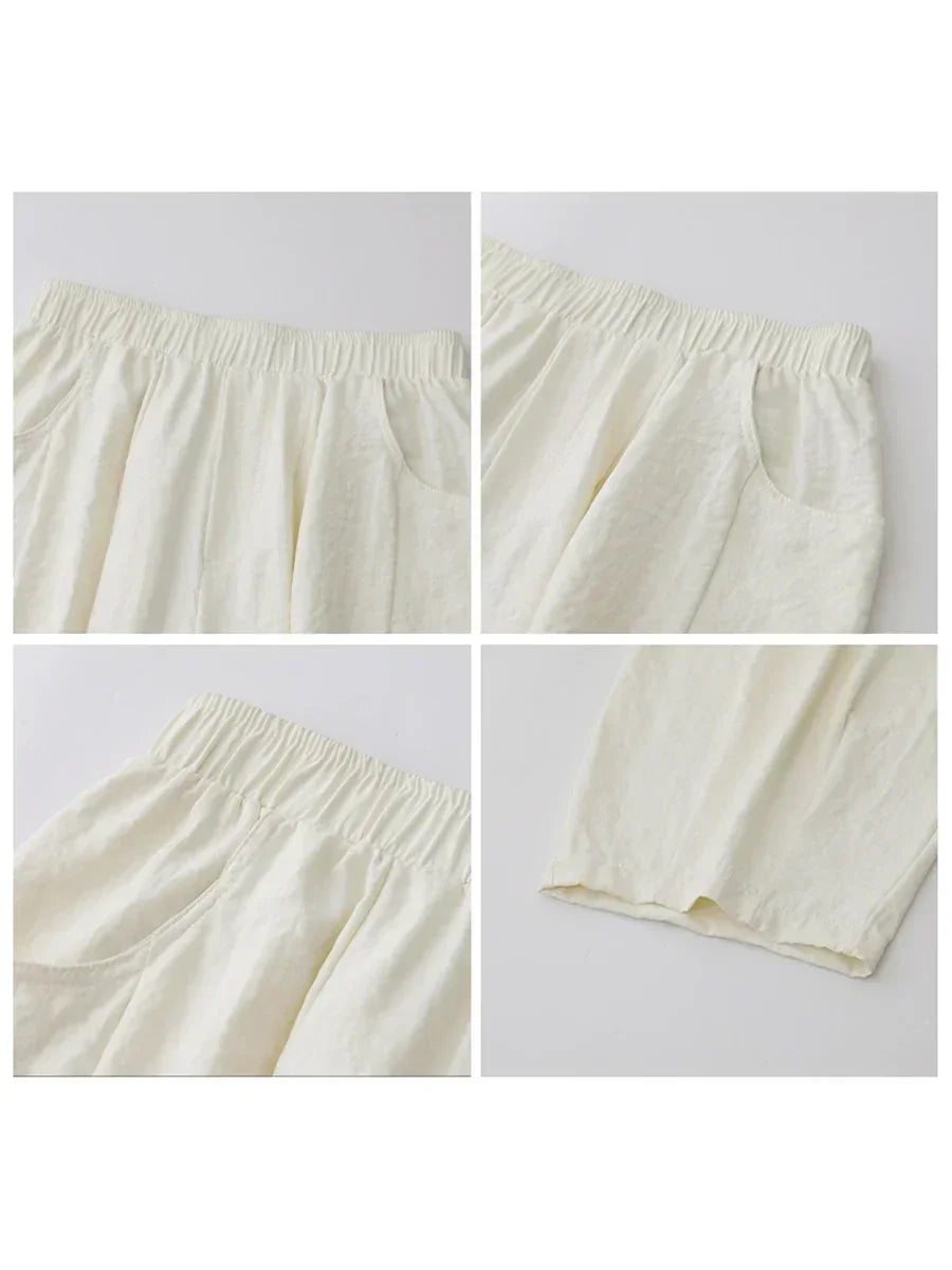 White Wide-Leg Pants High-Waisted Casual Loran