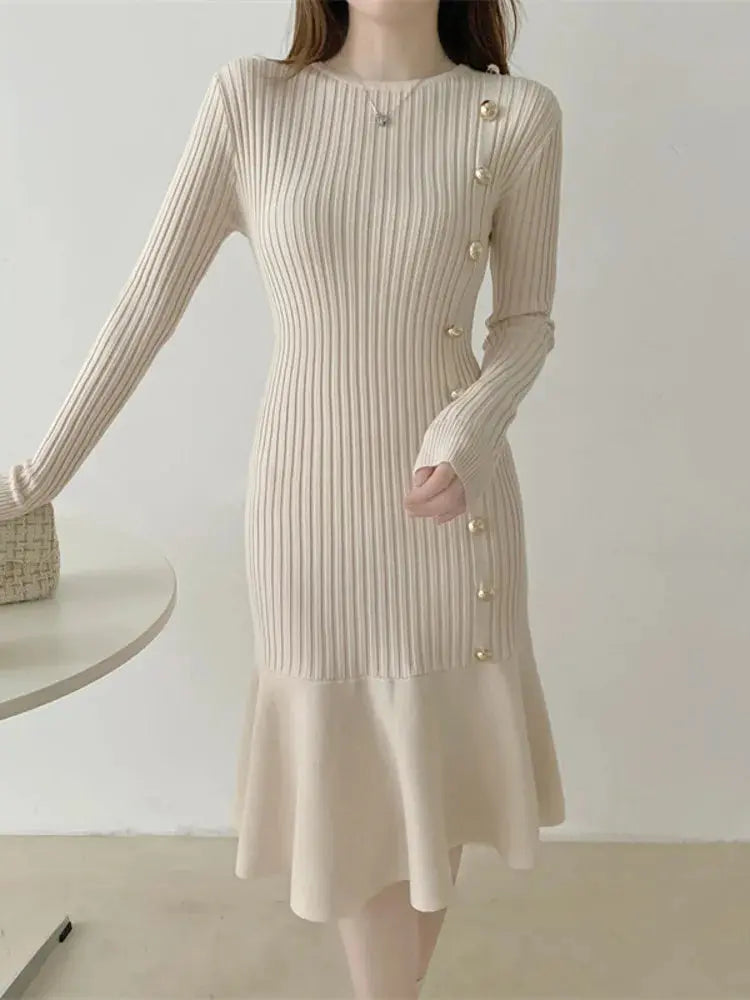 Elegant Vintage Knit Sweater Dress for Autumn/Winter - Loran