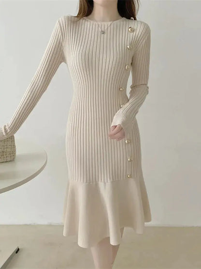 Elegant Vintage Knit Sweater Dress for Autumn/Winter - Loran