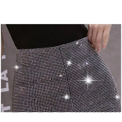 Sparkly Black High-Waist Diamond Shorts - Loran