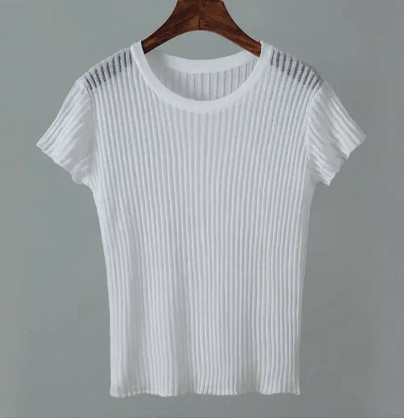 White Striped See Through Elegant Top - Loran