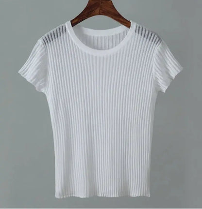 White Striped See Through Elegant Top - Loran