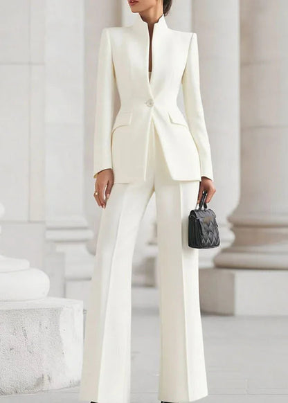 Elegant Long Sleeved Blazer+Pants Suit Autumn Simple Solid Color Commuting Outfit Women's Temperament Slim Fit Professional Set Loran