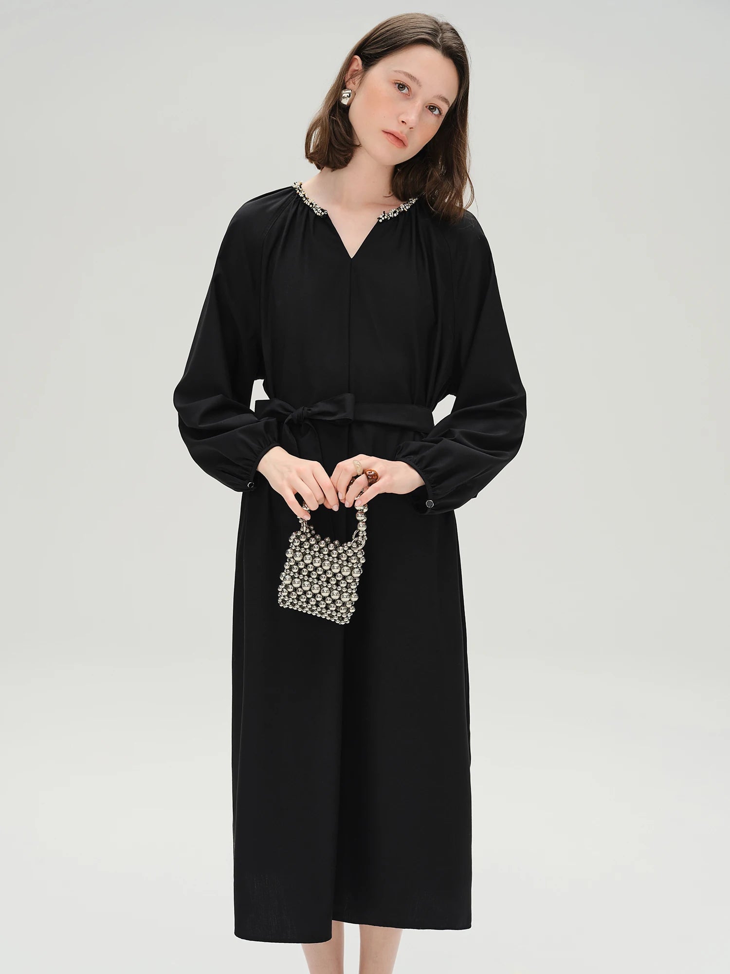 Plus Size Black Autumn Dress Casual Commuter Style Loran