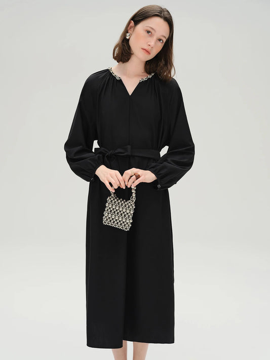Plus Size Black Autumn Dress Casual Commuter Style Loran