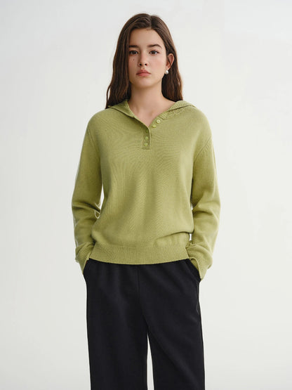 Winter Openwork Hooded Sweater Elegant Knit Pullover Loran