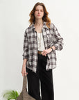 Plus Size Plaid Accent Drawstring Shirt