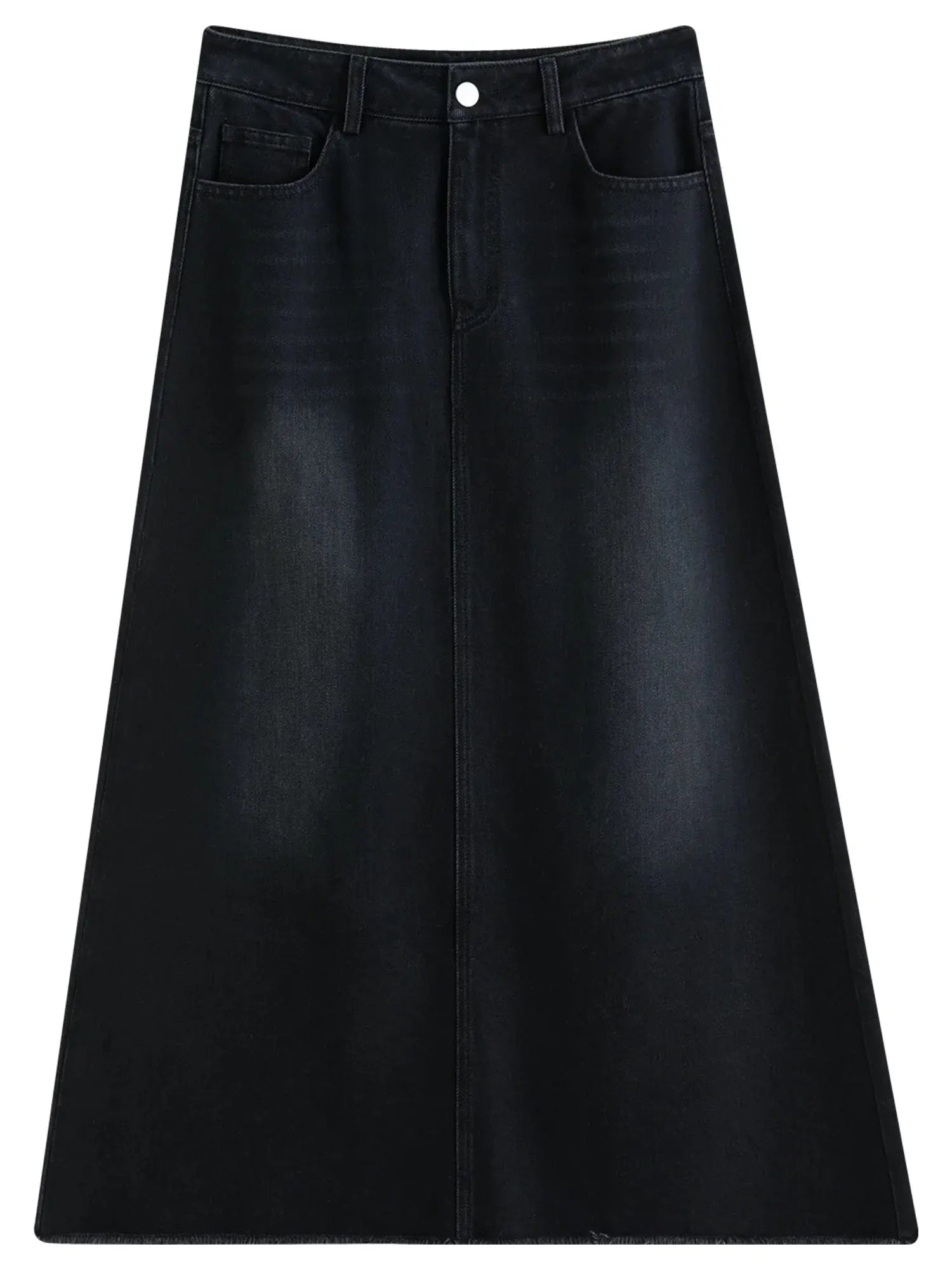 Classic Plus Size Black Denim Midi Skirt - Loran