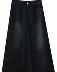 Classic Plus Size Black Denim Midi Skirt