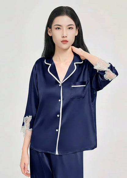 Mulberry Silk Pajama Set with Lace Trim 3-Piece Loungewear Loran