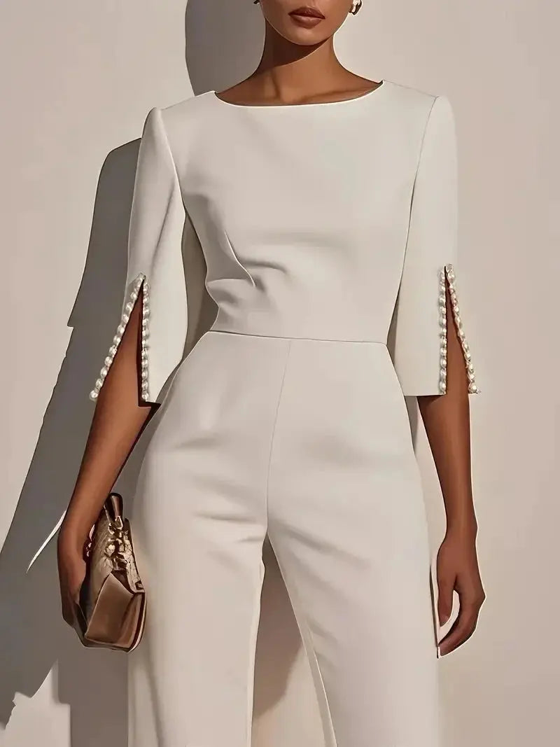 Chic Jumpsuit with Beading A Straight-Leg Classic - Loran