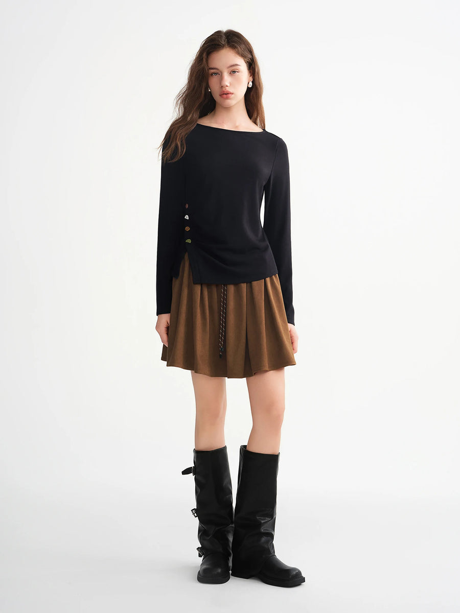 Velvet Fleece Irregular Hem Top: Warm, Slim Fit, and Stylish