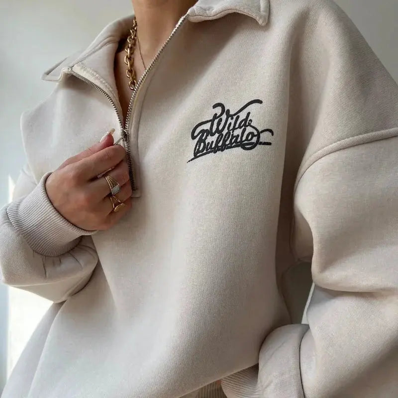 Women's Loose Printed Velvet Sweatshirt - Loran