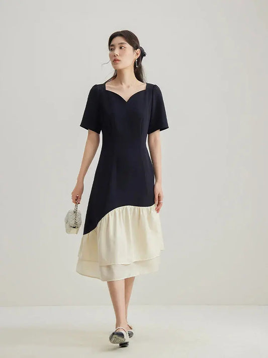Elegant Contrast Fishtail Mini Dress for Summer Parties - Loran
