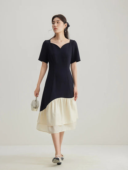 Contrast Fishtail Party Dress Short Sleeve Summer Style Loran
