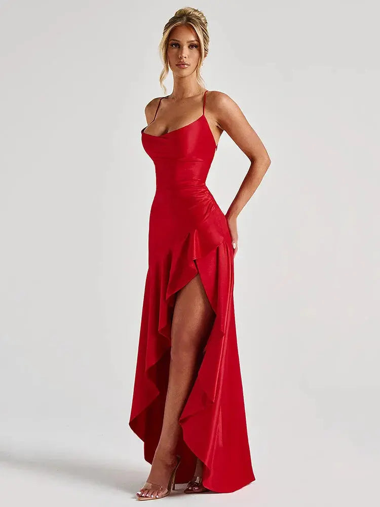 Backless Satin Bodycon Dress with Split - Loran