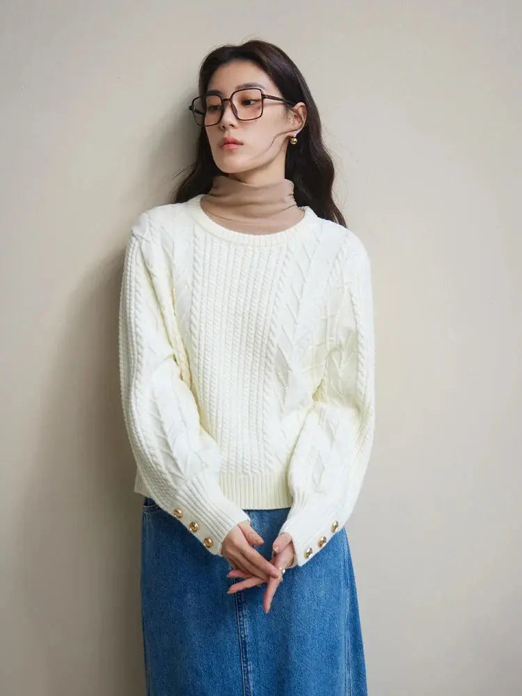 Gentle Cable Knit Wool Sweater - Loran