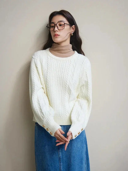 Gentle Cable Knit Wool Sweater - Loran