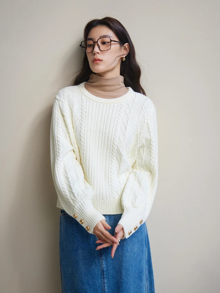 Gentle Cable Knit Wool Sweater